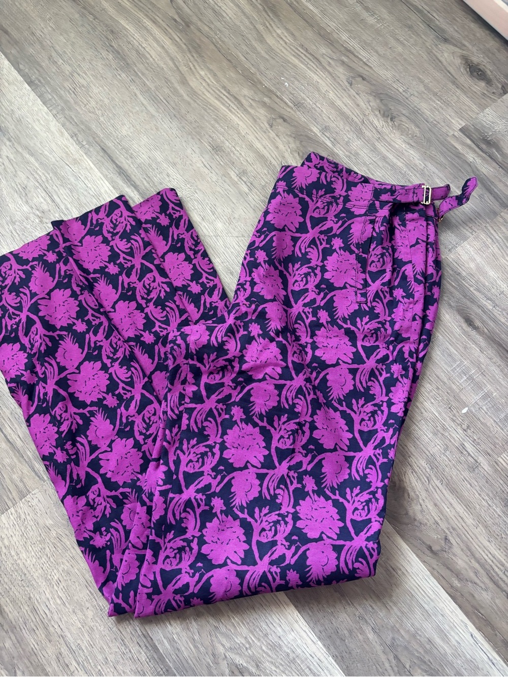 Tory Burch Purple Floral Wide-Leg Trousers with Belt